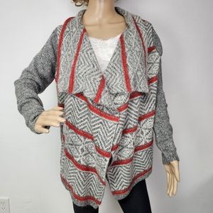 American Eagle Outfitters Sweater Cardigan Grey/Red Sz M Boho Country